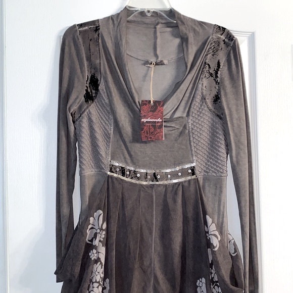 Angels Never Die Dark Gray Unique Design Empire-Waist Dress - Picture 7 of 15